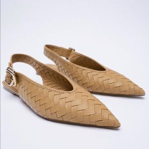 Women’s Camel Slingback ZARA Woven Flat Shoes - Size US 10 - NEW w/o tags.